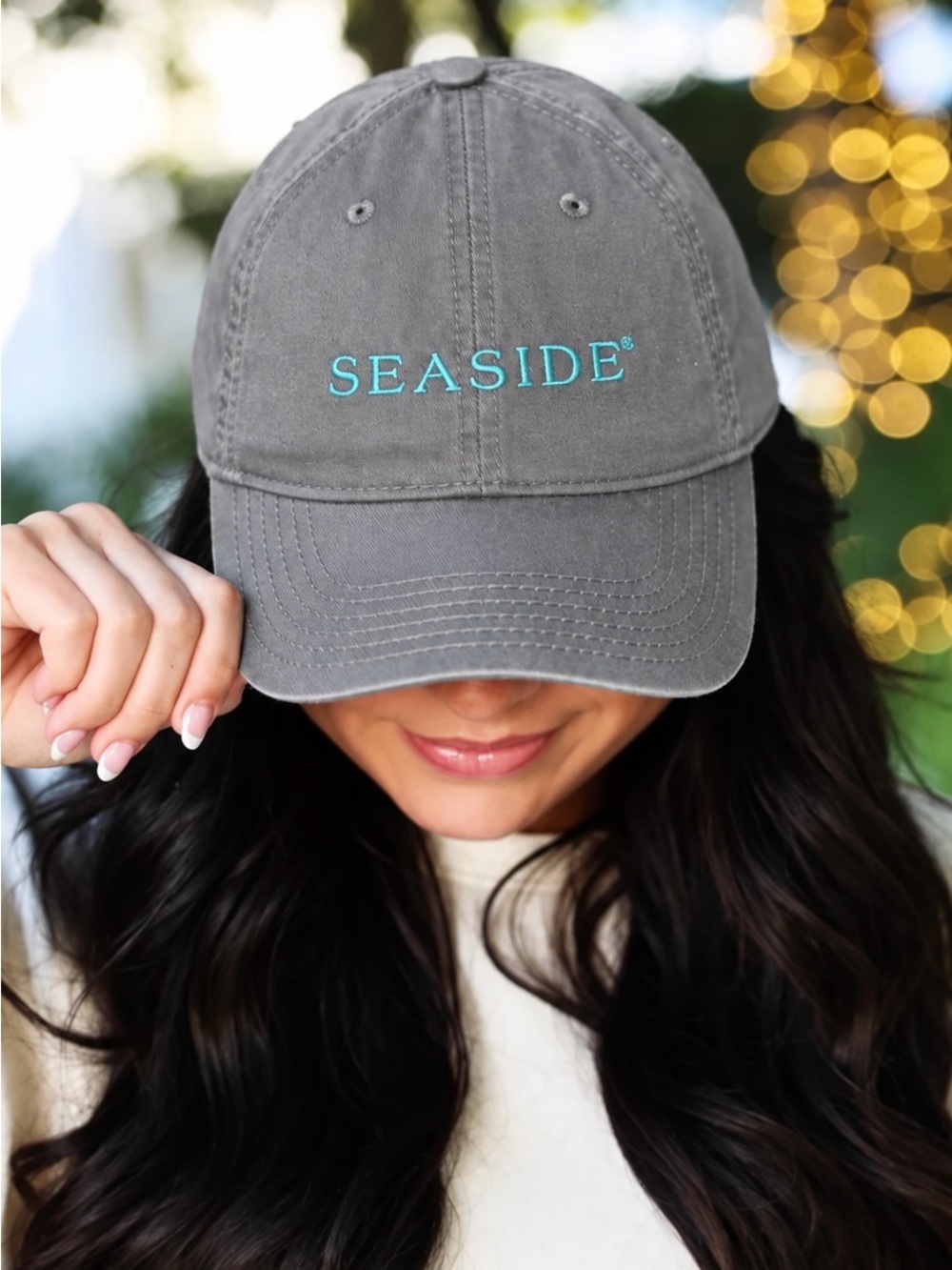 Gray Unisex Seaside Hat w/Aqua Embroidery
